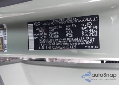 2023 Hyundai Santa Cruz Sel z USA, uszkodzony, nr VIN 5NTJCDAE2PH074421